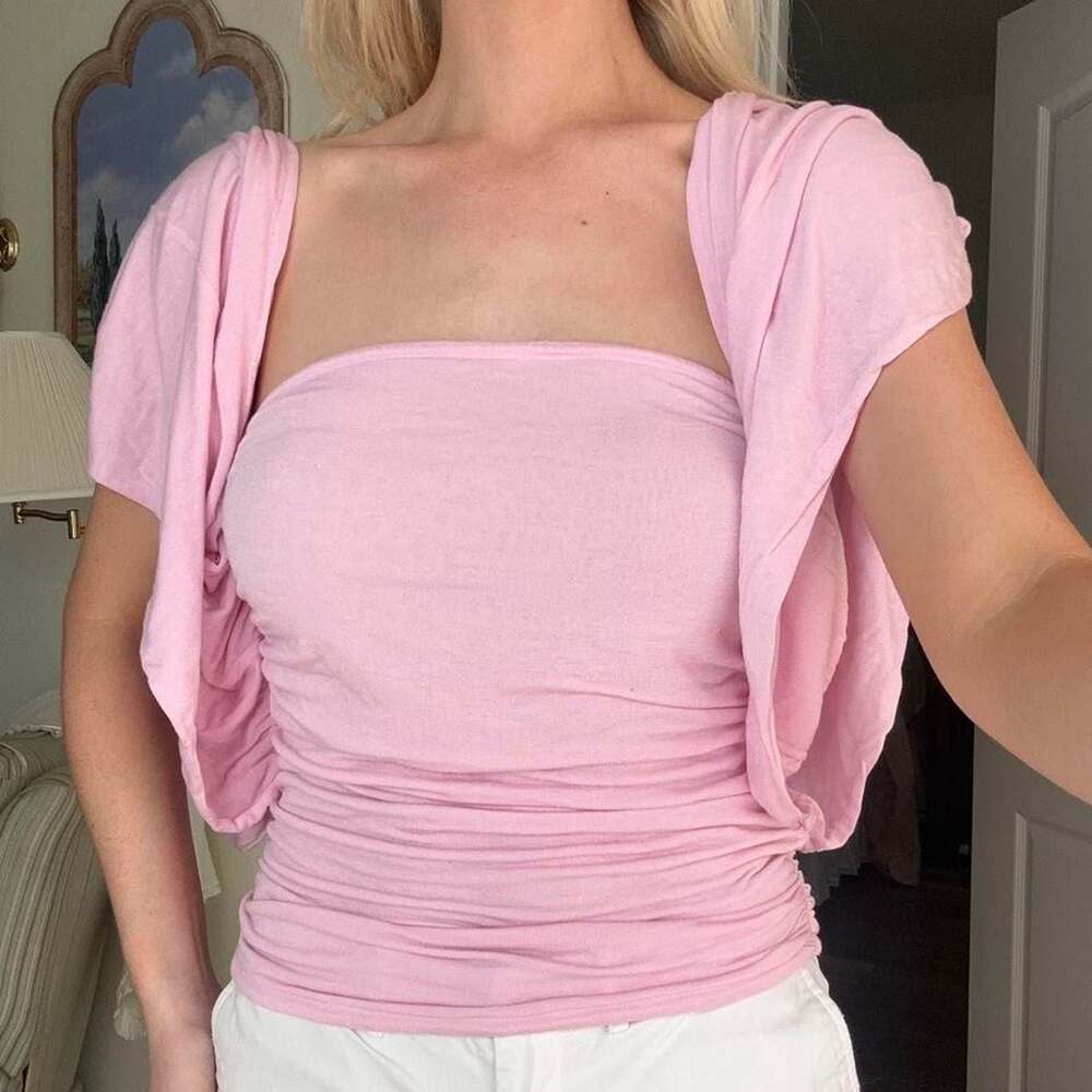 Marcella Ruched Tube Top with Flowy Sleeves